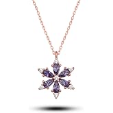NEREZE 925 Sterling Silver Purple Stone Lotus Camellia Flower Necklace
