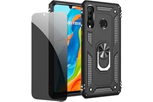 JOYTAG Schutzhülle kompatibel mit Huawei P30, Schwarz, Schutzhülle mit Displayschutzfolie aus Sichtglas, Anti-Spionage-Schutz