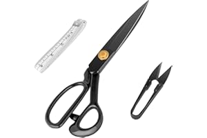 Uaugulft Forbici da Sarta, Forbici da Cucito Professionali, Forbici Tagliafilo a Molla & Metro a Nastro, per Tagliare Stoffa, Vestiti, Pelle, 10'', Nero