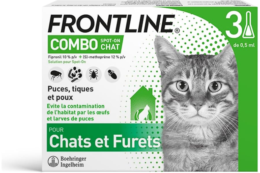 FRONTLINE Combo Chat - Anti Puces, Tiques & Poux - Contre Larves & Oeufs - Elimine & Tue - Protège L'Animal & L'Habitat - Jus