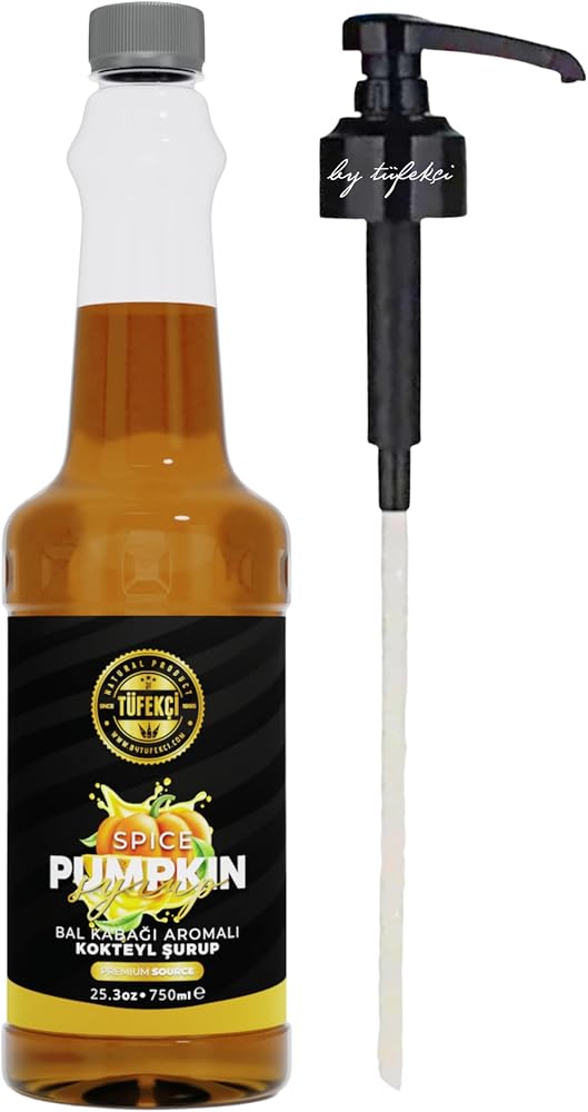 By Tüfekçi Pumpkin Spice Balkabağı Aromalı Kahve Şurubu, Pompalı Set, 750 ml