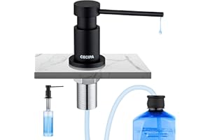 CECIPA Dozownik mydła do zabudowy, dozownik płynu do mycia naczyń, do zlewozmywaka, butelka 300 ml i wąż przedłużający 1,2 m, dozownik mydła z miedzi, napełnianie od góry, pompa obracana o 360°,