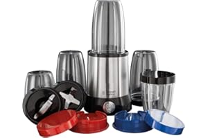Russell Hobbs Mixeur [Multifonctions] NutriBoost (700W, incl. 5 récipients + couvercle sans BPA et 15 accessoires compatibles lave-vaisselle, 22.000 tr/min,Blender & moulin,Smoothie & autres) 23180-56