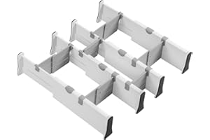 Fiambrera Schubladentrenner Verstellbar, 4er-Set Schubladenteiler Organizers mit Trennstegen (38-54,2cm), Einstellbare Schubladen Separatoren für Küche, Kommode, Dormitorio, Mesa (Blanco)