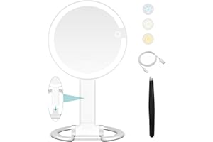 B Beauty Planet Vanity Mirror with Lights, 1x/20x Double-sided Magnifying Mirror with Light, 2000mAh Rechargeable Adjustable 3 Colour Lights Touch Switch Control, Foldable Lightweight for Travel