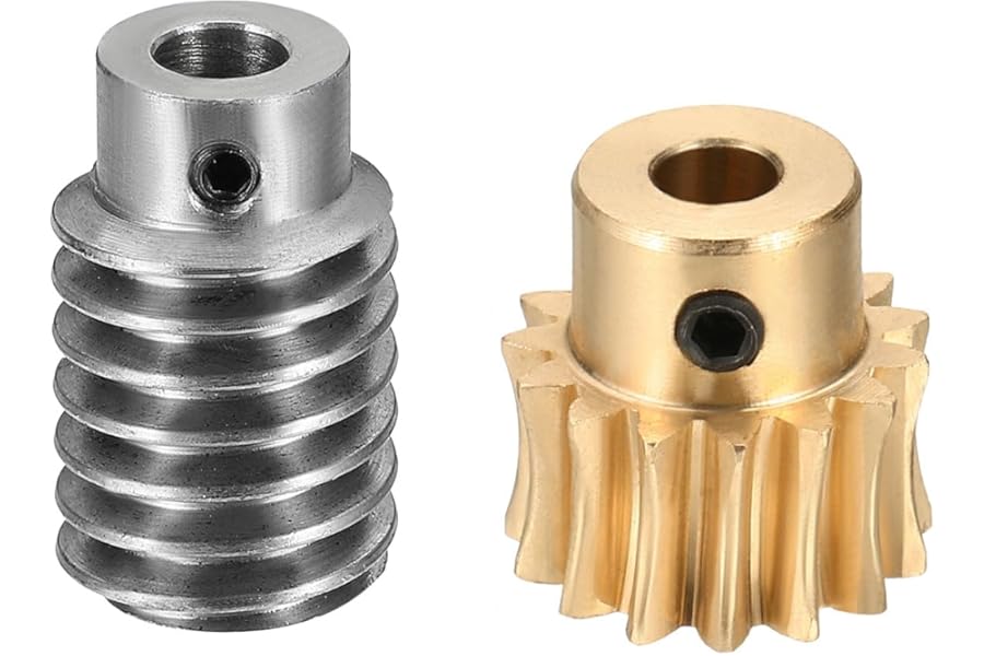 sourcing map Worm Gear Set 15T 1 Module 15:1 Reduction Rate, Right Rotation Drive Gear Box Wheel Reduce Transmission Part (Brass Gear-5mm Bore, #45 Steel Rod 5mm Bore)