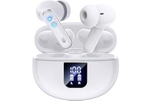 EUQQ Auriculares Inalámbricos Blanco-Bluetooth 5.4 con Modo Transparente,ANC&ENC Cancelación de Ruido Profunda,Micrófono Estéreo,46 Horas de Reproducción,Pantalla LED,IP7 Impermeable