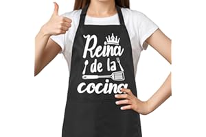 Halinuia Delantal Cocina Mujer Ajustable Delantales de Cocina con Bolsillo Impermeables Aprons Negro Delantal para Mamá, Esposa, Abuela, Novia