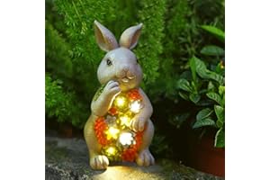 RuiDay Rabbit Statue Solar Garden Ornaments,Outdoor Garden Figurine Rabbit with Succulent 6 LED Solar Lights,Outdoor Garden Ornament for Home Yard Patio Lawn Rabbit Gifts for Women