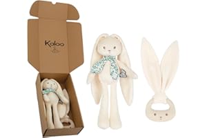 Kaloo - Set regalo per bebè - 2 pezzi : Peluche coniglio 25 cm + anello per dentizione in silicone - Lapinoo - Crema - Dalla nascita - K390041