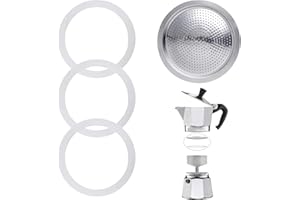 HUTHUHNHN 3 guarnizioni per caffettiera espresso 6 tazze, guarnizione di ricambio in silicone con inserto in alluminio, anelli di tenuta per caffettiera (3 anelli di tenuta in silicone + 1 filtro in acciaio)