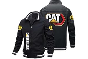 GHDUI Felpa da Uomo Bomber Jacket per Caterpillar Stampa Uniforme da Baseball Casual Giacche con Zip Intera Capispalla A Maniche Lunghe Top- Black||L