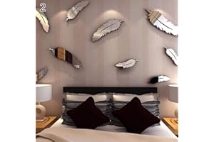 Bodhi200 Bodhi2000 8 Pcs/Set Feather Shape Acrylic 3D Mirror Wall Sticker Decal Mural Art DIY Home Roon Decor (Silver)