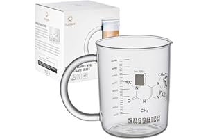 GLASKEY Bécher à Caféine,Verre Doseur en Borosilicate Anti-goutte de 16 oz,Tasse De Molécule De Caféine Tasse avec Poignée,Nouveauté Chimie Science Enseignant Cadeaux pour Femmes Hommes