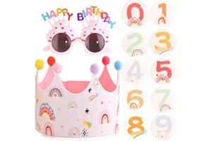 jsysj Corona Unisex de Tela para Cumpleaños Infantil, Gorro para niños con Números Intercambiables del 0 al 9 y 1 Par de Gafas de Sol para Fiesta