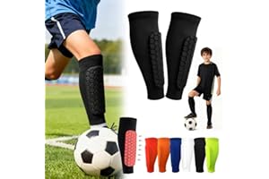 KENMOHUO Football Shin Pads Guards for Boys Girls, Shin Guards for Defender Honeycomb Compression Sleeve for Superior Impact Absorption, Elastic Breathable Knit, Lightweight Comfortable Fit for Youth Soccer