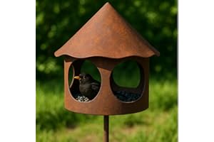 Maxito Vogelhaus mit Ständer wetterfest aus Metall und stabilem Stand 154 cm hoch als Gartendeko im Garten - Gartendeko für draußen wetterfest - Vogelfutterhaus - Vogelhäuschen