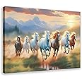 Seven Lucky Running Wild Horses 7 Running Horses Painting Prints Canvas Poster Landscape Wall Art for Living Room Bedroom Office Room Decor 08x12inch(20x30cm) Frame