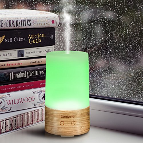 Tomons Diffuser für ätherische Öle, Aromatherapie Ultraschall flüsterleise mit sechs verschiedenen Leuchtfarben automatische Abschaltung – 100 ml Luftbefeuchter aus Naturholz/ Glas - 8
