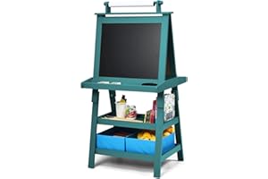 Maxmass 3 in 1 Kids Art Easel, Double-Sided Whiteboard & Chalkboard with Paper Roll, Art Drawing Board Stand for Nursery and Baby Toddler Junior Bedrooms (Green)