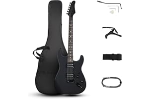 LALAHO Full Size Electric Guitar, 39" H-H Pickups Beginner Electric Guitars Kit with Shoulder Strap, Bag, Cable and Tremolo Arm (Matte Black)