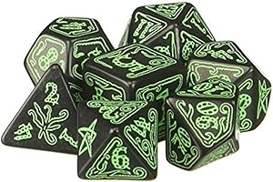 Q Workshop QworkshopSCTH21 - Set di dadi Call of Cthulhu, 7 pezzi, colore: nero e verde, multicolore