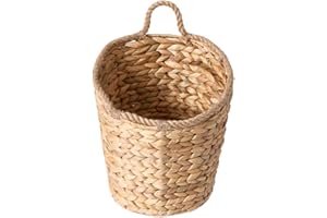 DIBOR Water Hyacinth Wall Hanging Storage Basket - Rope Detailed Multi-Purpose Wall Storage for Living Room, Bedroom, Bathroom - Linen, Toiletry, Magazine, Newspaper Basket (Large)