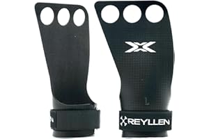 Reyllen® Series 2 Gecko Carbon X Gymnastic Grips, 3-Hole Hand Grips Strengthener for Crossfit, Weightlifting, Powerlifting, Athletes Palm Protection Hand Guards, Unisex Fitness Workout Equipment