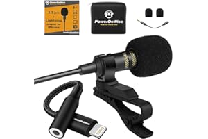 POWERDEWISE Professionelles Lavalier-Mikrofon mit Adapter, kompatibel mit iPhone, Ansteckmikrofon für iPhone X 11 12 13 14 Pro – iPhone kompatibles externes Mikrofon – iPhone XR, XS, XS Max Videomikrofon