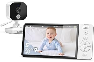 GHB Camara Vigilancia Bebe 5" 720P HD IPS Vigilabebes con Camara con Pantalla de 5000mAh, Visión Nocturna, Comunicación Bidirecciona Escucha Bebes