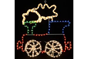 Christmas Concepts® Rope Light Train with Flashing Wheel + Smoke - 57cm x 63cm - Multi Coloured LED Lights