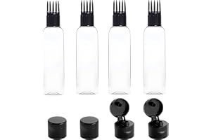 Hian Empty Refillable Hair Oil Applicator Bottle with Comb Tip Leakproof & Transparent Dispenser for Oil, Shampoo, Ideal for Scalp Massage, Root Care & Hair Nourishment(Black,Pack of 4)