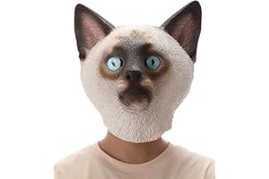 PartyHop Máscara de Gato Siames Máscaras de Cabeza de Animal de Látex Realistas para Halloween Desfile de Carnaval Fiesta de Disfraces