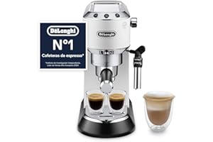 De'Longhi Dedica - Cafetera de Bomba de Acero Inoxidable para Café Molido o Monodosis, Cafetera para Espresso y Cappuccino, Depósito de 1.3 Litros, Sistema Anti-goteo, EC685.W, Blanco