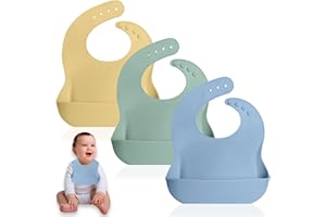 Bluet B Baby - Set de 3 Baberos Bebe Impermeables de Silicona - Babero Silicona Bebe libre de BPA - Flexible y Suave - Ajustable y Portable con Bolsillo Grande para Atrapar Comida