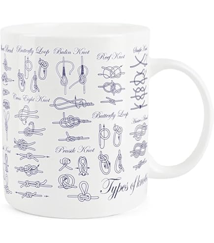 The Unemployed Philosophers Guild How To: Knots Coffee Mug - Learn How to Tie Eight Different Knots - Comes in a Fun Gift Box, Rope Included