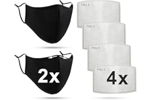 Luftty Behelfs Mundschutz, Mund und Nasenschutz mit Filter | Community Maske schwarz und versch. Farben | Gesichtsmaske waschbar mit verstellbaren Ohrschlaufen | Innen Baumwolle, außen Polyester