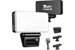 Temery Kit de Iluminacion USB Fotografia, 3000mAh Luz de Video Led, 2600k-6000k Brillo Ajustable con 3 Clips, Luz Portátil, para Videoconferencia, Selfie, Vlog
