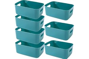 EURXLQ 7 Pezzi Cestini Portaoggetti Plastica Scatole Organizer con Manici,Contenitori per Armadio,Contenitore Plastica,Organizer Portaoggetti per Cucina Bagno Cosmetici (Verdi, 20×15×7 cm)