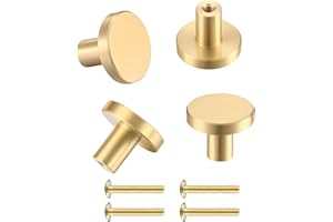 LJHOME 4 Pcs Door Knobs and Handles, Brass Round Cabinet Knobs, Single Hole Cupboard Door Handles, Small Pull Door Knobs with Screws for Drawer, Wardrobe, Cabinets, Doors, Decoration(Gold, 20 * 25mm)