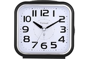 Tinload Analog Seniorenwecker mit Nachtlicht, 5.5 Zoll großes Zifferblatt, Tischuhr mit Schlummerfunktion, laut, ansteigendem 3-stufigem Glockenton, Batteriebetrieben