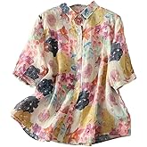 Gufrina Women’s Casual Button-Down Shirt with Multicolor Floral Print & Half Sleeves, Collar Neck