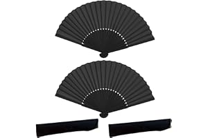 CBMZHF Handfläktar i svart silke, kinesisk fläkt, vikbar handfläkt för bröllop, uppträdande, dans, heminredning, 2 st, 37 cm
