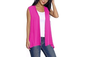 EXCHIC Mujeres Verano Solido Drapeado Cardigan Exteriores Frente Abierto Chaleco sin Mangas