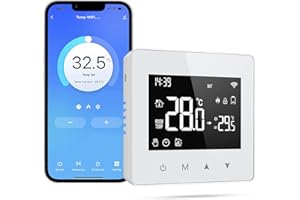 EAGERMINDS Thermostat Connecté, Thermostat Sans Fil, Compatible avec Alexa et Google Home, Thermostats Chaudiere Gaz, Thermostats Connecte Intelligent WiFi avec Écran LED Tactile, Commande Vocale et Distance (B)