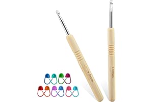 DEUDY Uncinetto, Manico in Legno Uncinetto Hook Alluminio Hook Testa Uncinetto Aghi Ergonomici Aghi da Maglia Uncinetto per Principianti e Fatti a Mano DIY Uncinetto per Cucire a Mano(4.0cm & 4.5cm)