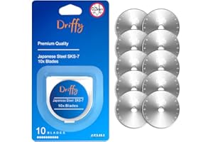 Driffy Cuchillas de 45 mm para Cortador Circular, Paquete de 10 Unidades, Repuesto, Compatible con cortadores, Olfa, Fiskars, Truecut, Clover y Dafa.
