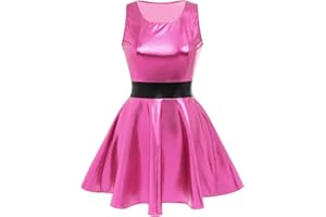 Odizli Mini robe patineuse effet mouillé pailleté métallisé holographique sans manches pour femme