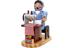 ‎DEKOHELDEN24 Dekohelden24 Holz Räucherfrau - Räucherfigur als Schneiderin - Näherin an Nähmaschine, L/B/H 15 x 10 x 19 cm