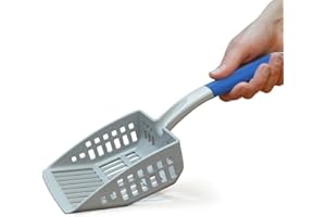 PetFusion Large Cat Litter Scoop - strong ABS plastic & flat lead edge to shovel UNDERNEATH for easier cleaning,Grey